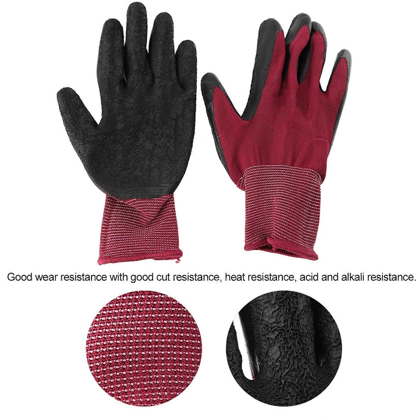 防滑红色尼龙花园手套，橡胶，23 厘米，1 双