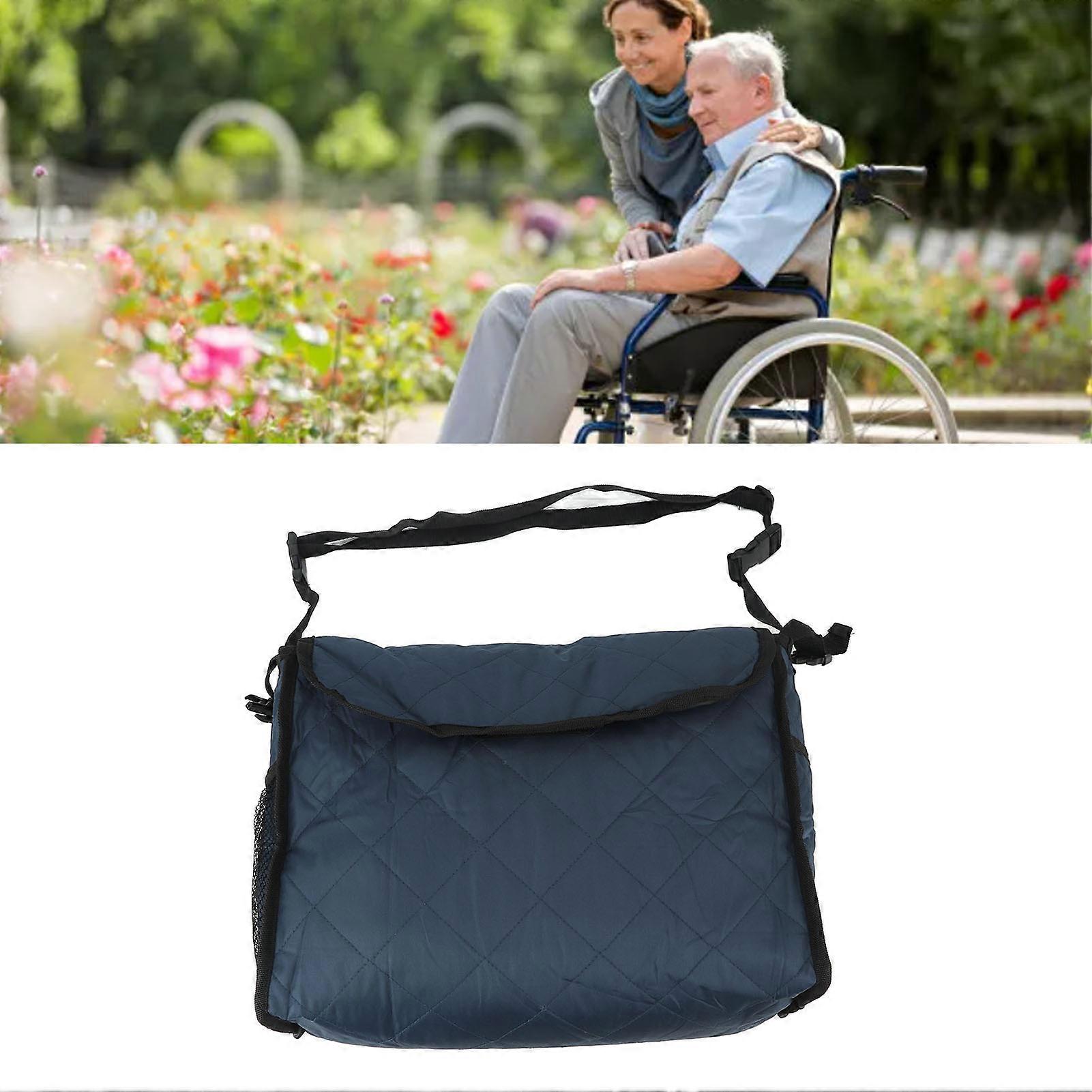 Wheelchair Bag Large Capacity Foldable One Shoulder Storage Hanging Bag for Walkers Rollators Navy Blue 