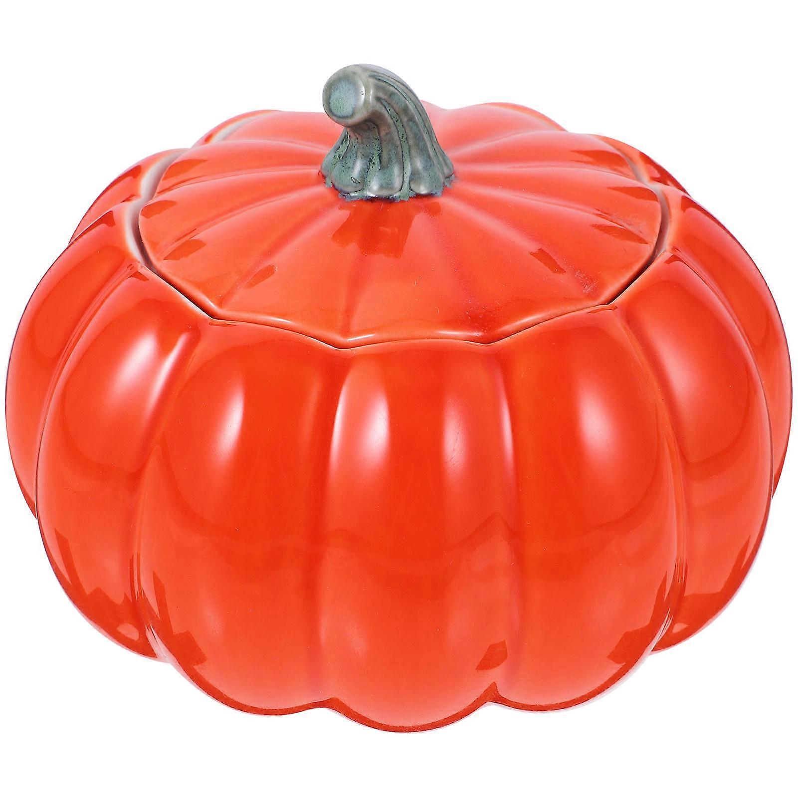 Ceramic Sugar Jar Pumpkin Shape Storage Jar Kitchen Use Orange Ceramic Tightly Sealed 1Set