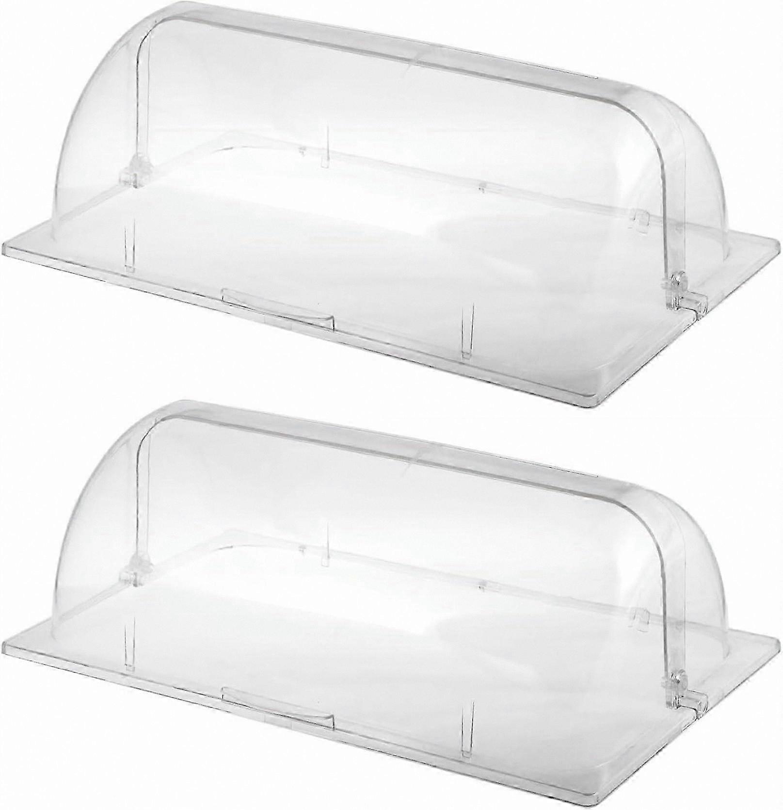 2-Pack Transparent Plastic Chafing Dish Lids, Roll-Top Covers for Bakery Pans, Ideal for Cake and Cupcake Displays (Rectangular)