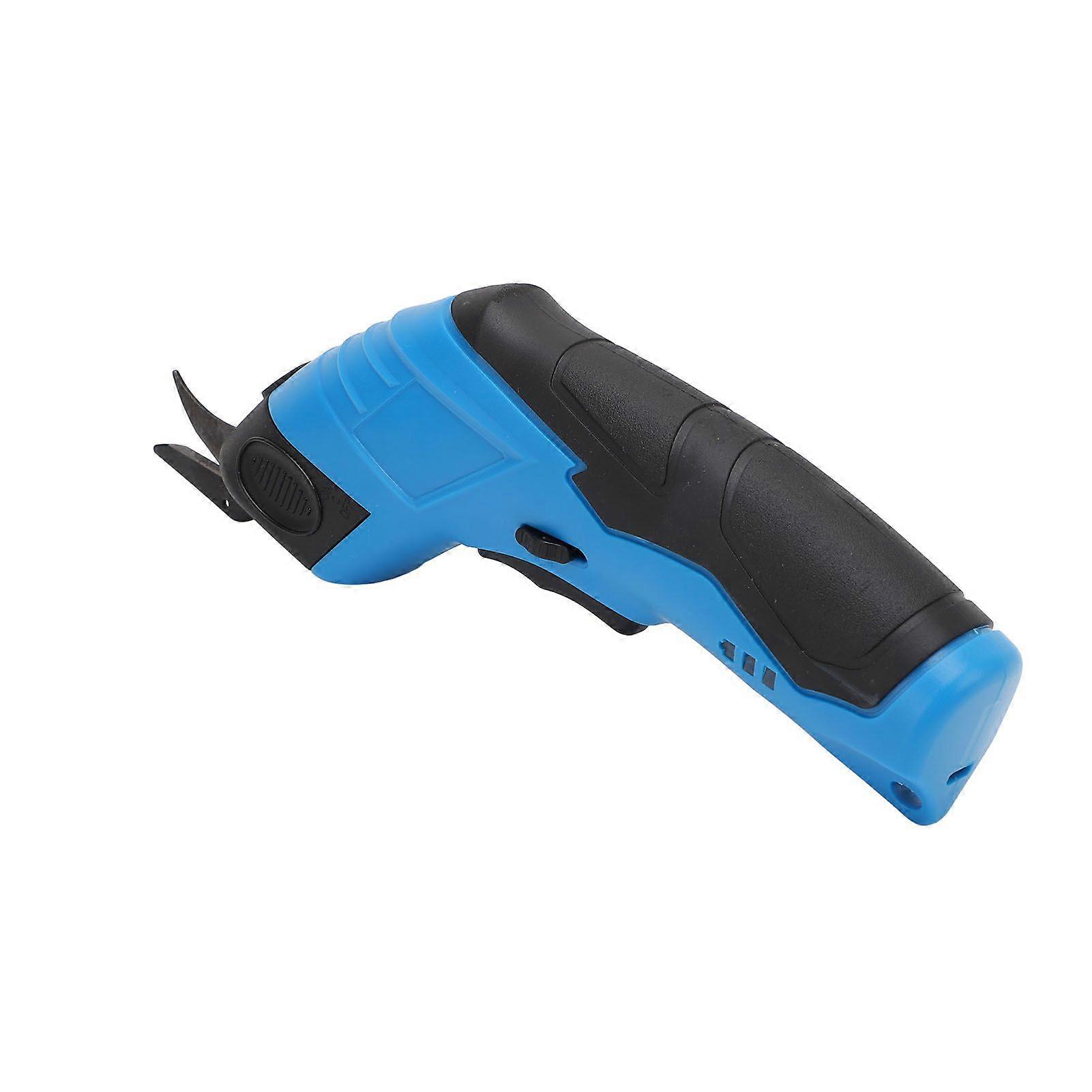 4.2V Electric Scissors with Security Switch Type C Charging Cordless Shears for Cardboard Leather Plastic Carpet Blue 1 Tungsten Steel Head + 2 Alloy
