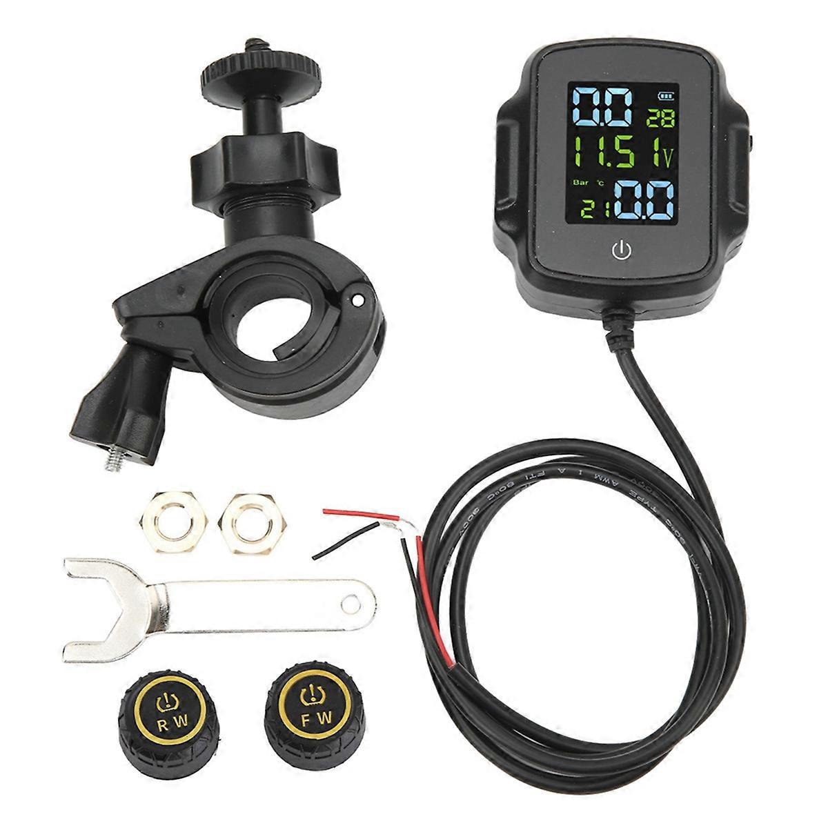 Motorcycle TPMS Tire Pressure Monitoring System with 2 External Sensors Tyre Alarm Systems Real Time 12V USB Charging