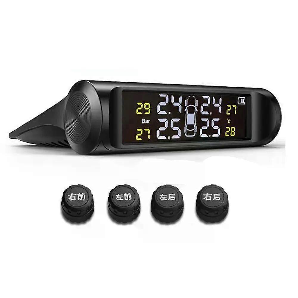 Solar Power USB TPMS Car Tire Pressure Monitoring System LCD 4 External / Internal Sensors for SUV Sedan Temperature Warning