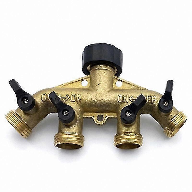 Brass 4-Way Hose Splitter with 3/4" Faucet Manifold for Garden Tap Connection
