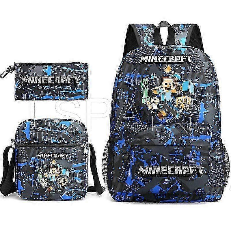 3pcs Minecraftバックパック漫画子供男の子女の子スクールバッグ軽量学生防水大容量バックパック
