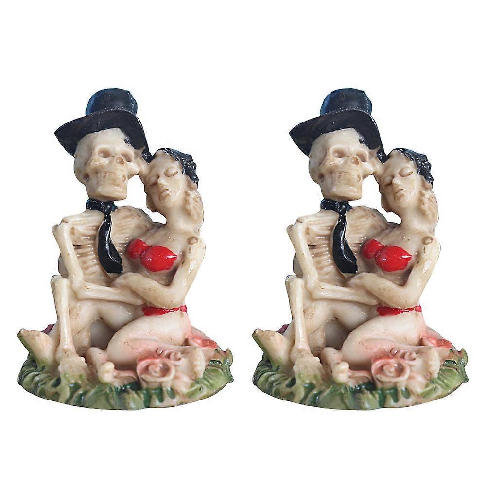 Skeleton Figurines Resin Ornament for Halloween Decoration 2Pcs Set