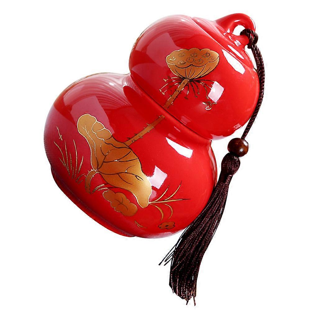 Gourd Shaped Tea Caddy Red Ceramic Moisture Proof Tea Jar Container for Home Use