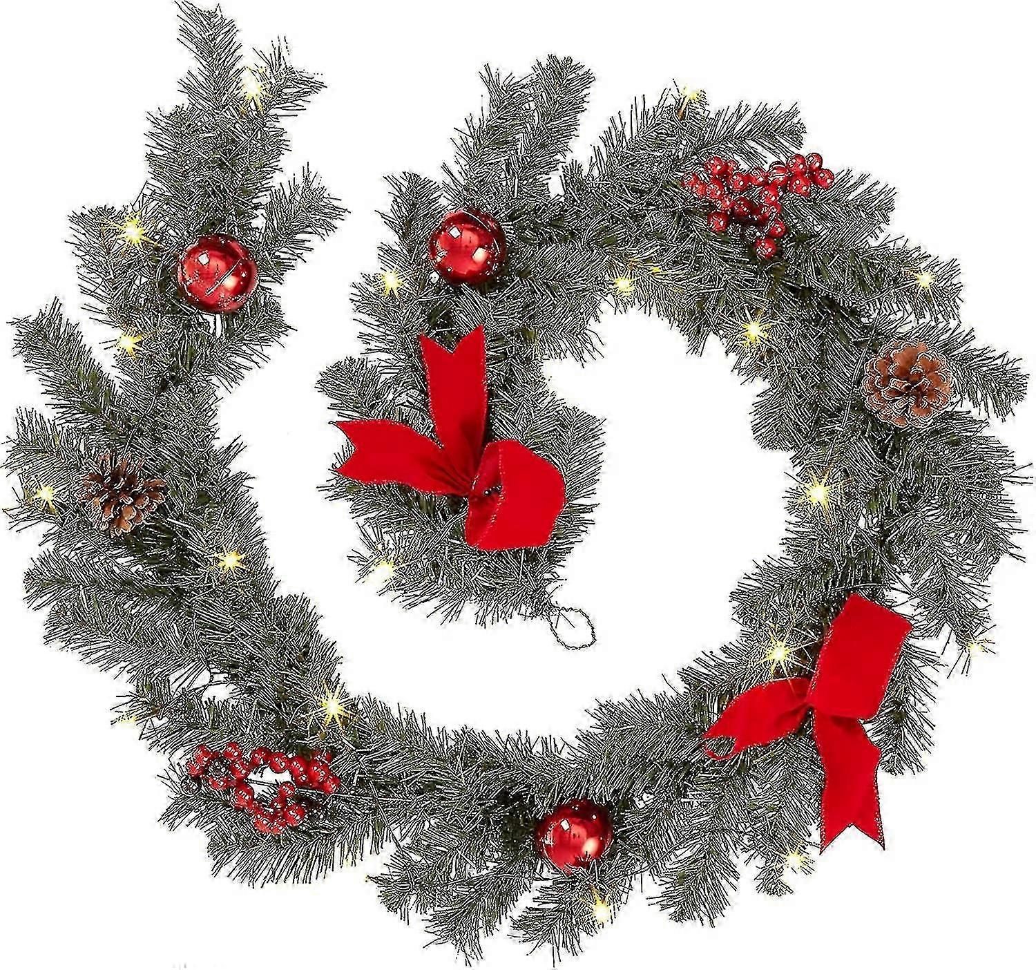 6 Ft Garland Christmas Decoration Artificial Plant Rattan With 20 Warm White Led Bd