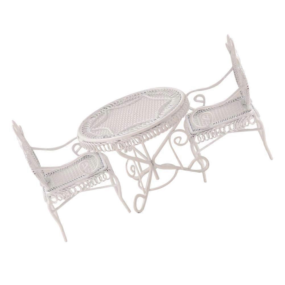 Ironwork Table Chair Miniature for Decor 1Set Durable White Coffee Table Model