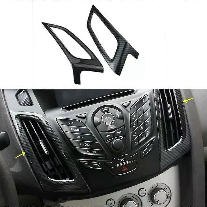 NEW!2PCS for Ford Focus MK3 2012-2014 Carbon Fiber Color ABS Interior Dashboard Air Conditioner Vent Outer Frame Trim