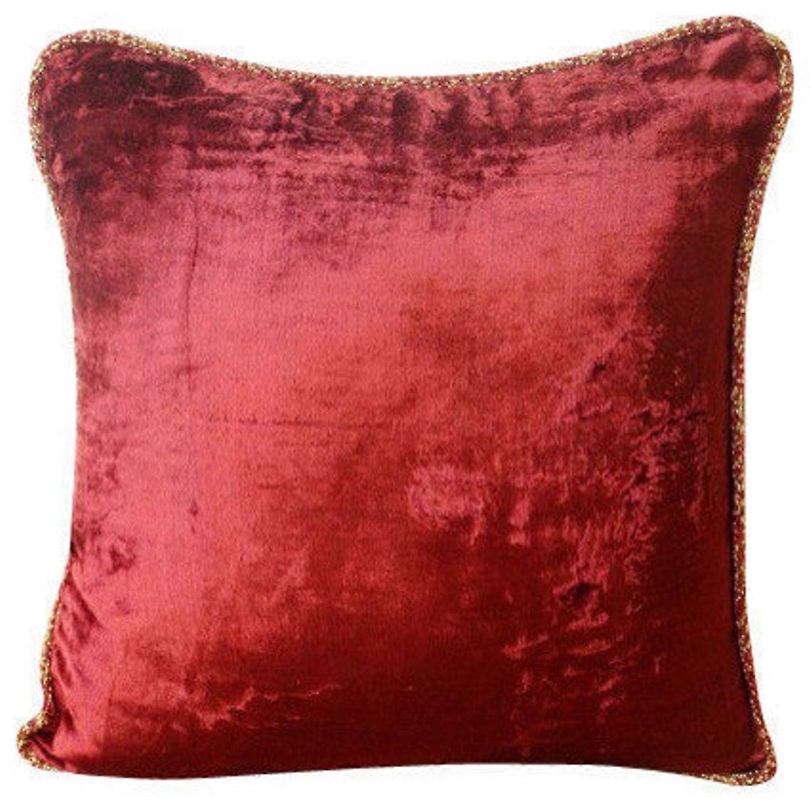 HomeCentric Throw Pillow Cover with Zipper, Maroon, 14x14 inch, Pack of 2, Solid Color, Beaded Cord, Velvet Square Pillow Case