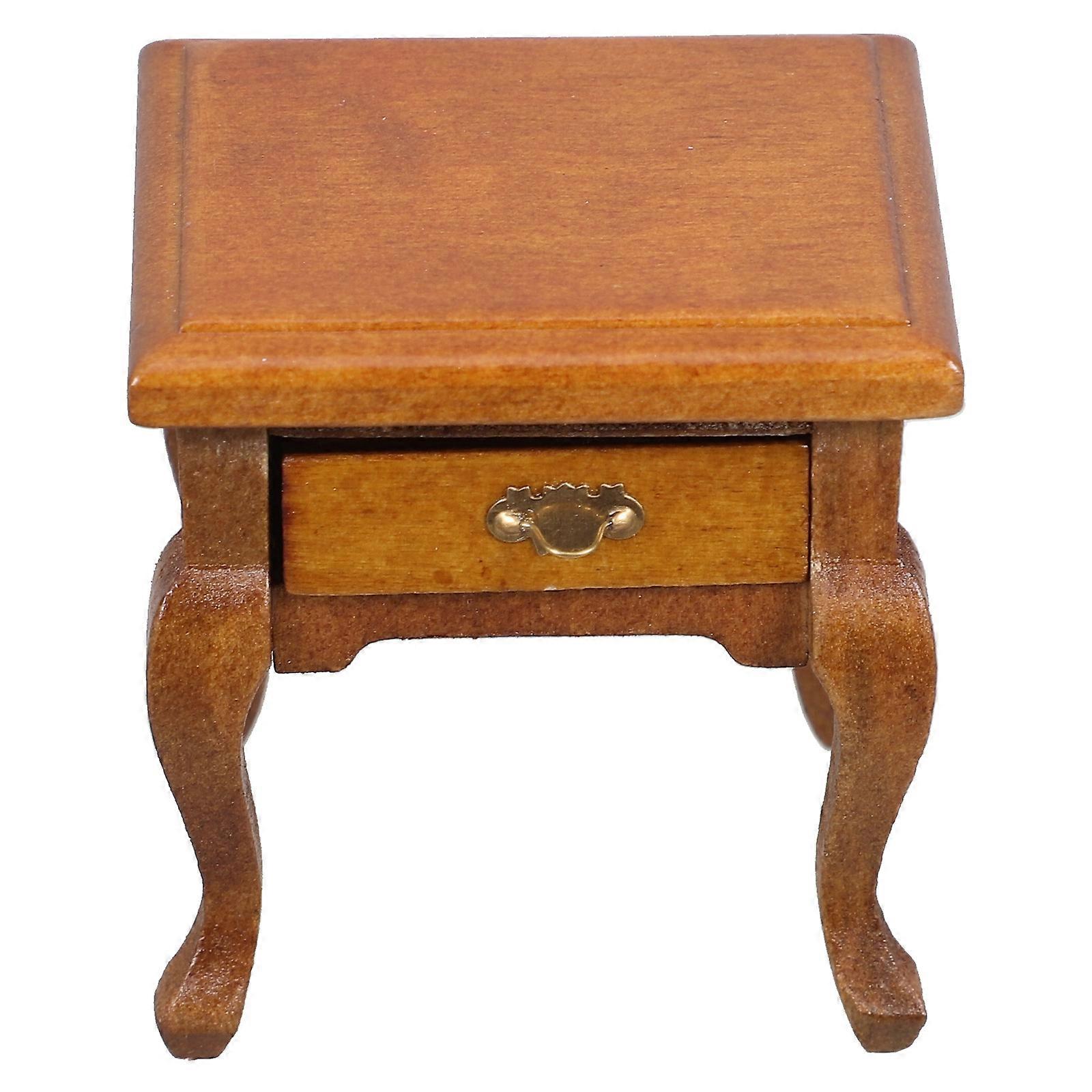 Wooden Miniature Dollhouse End Table with Functional Drawer for 2Pcs