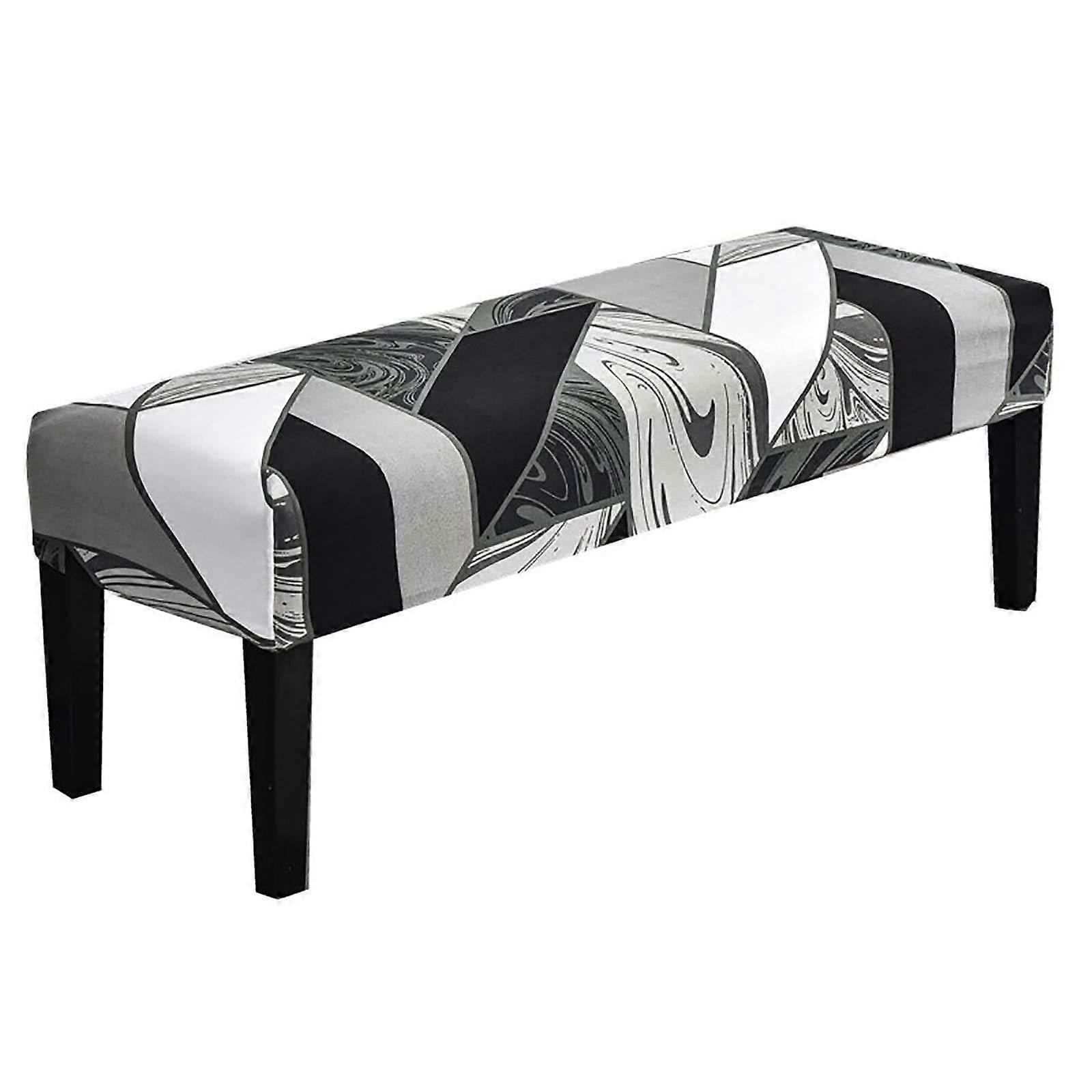 Printed Spandex Dining Room Bench Cover, Stretch Slipcover With Elastic Bottom, PetFriendly, Fits Living Rooms, Large