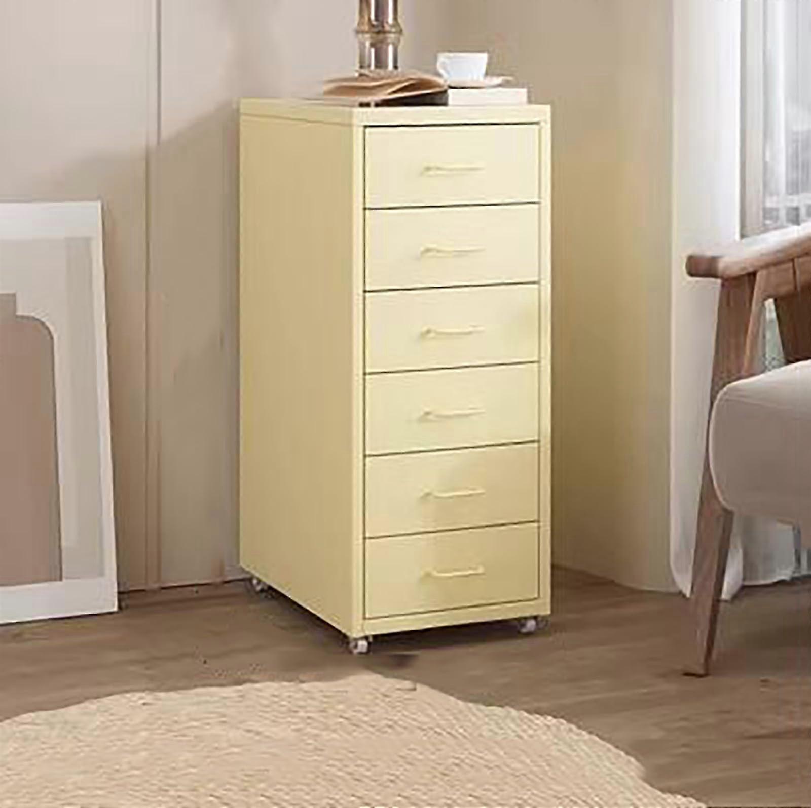 Filing Cabinet Mobile Metal On Casters With Lockable Drawers, Vertical Rolling Locker, Light Yellow 27.16x16x11 Inch