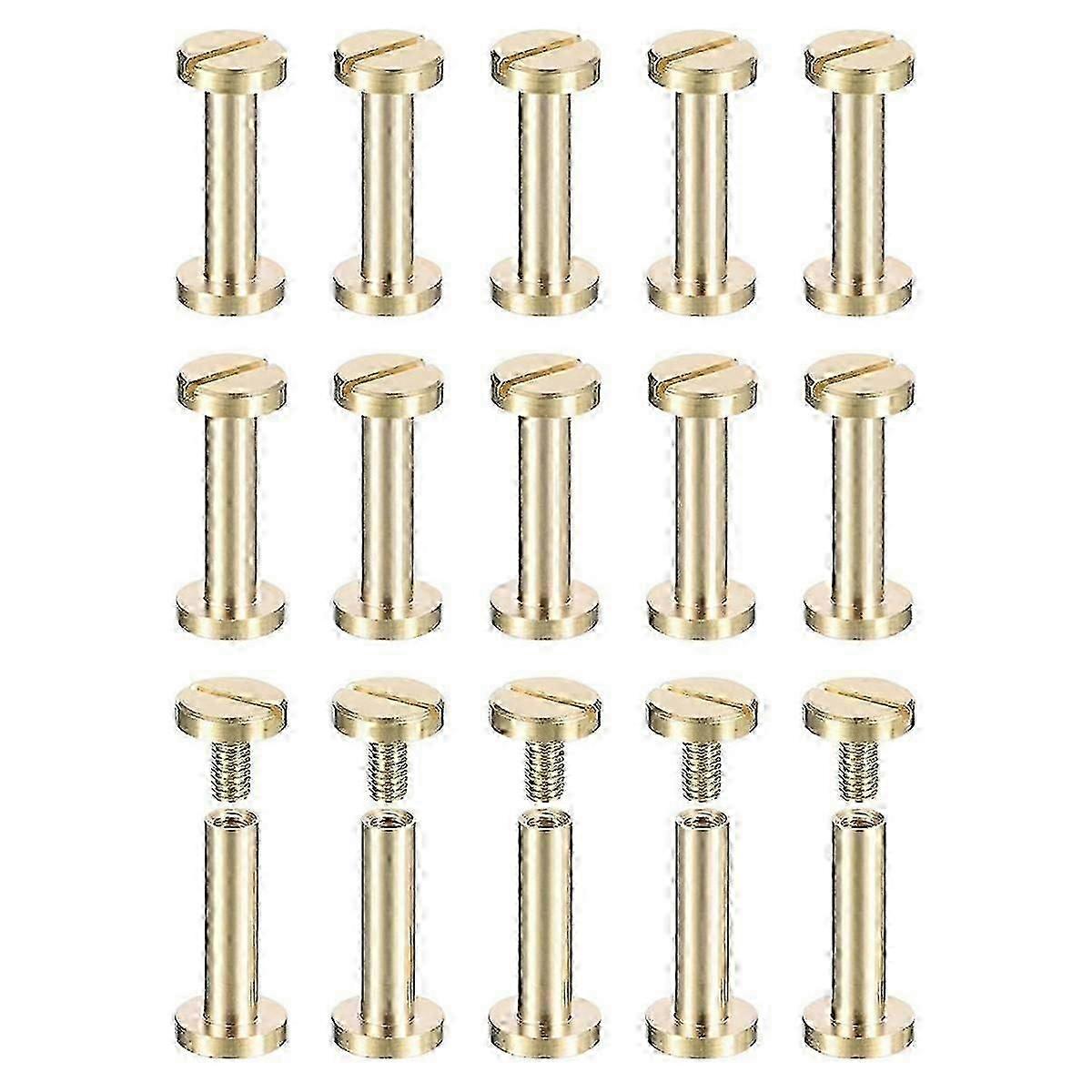 30Pack Brass Chicago Screws, 15x8mm Flat Head Screw Back Binding Post Nail Stud Rivets Fastener for DIY