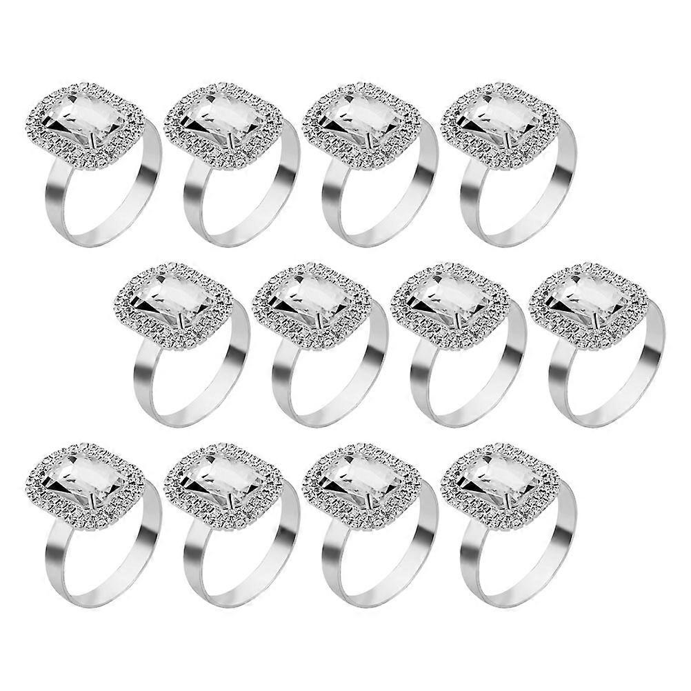 Dinner Napkin Ring Rectangular for Wedding 12Pcs Silver Holder