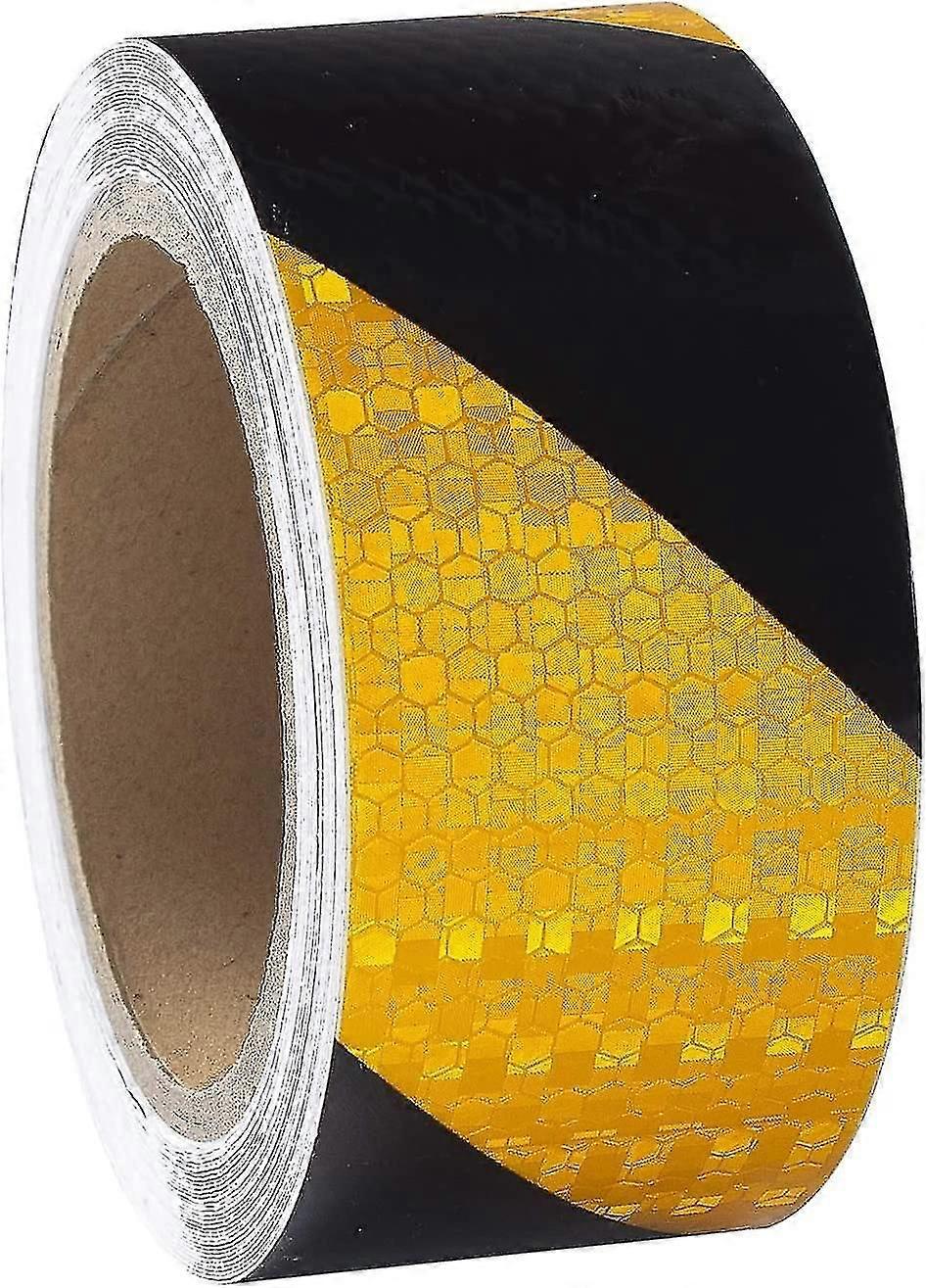 Ruban réfléchissant jaune et noir 10 m x 5 cm, ruban d'avertissement étanche, visible pour véhicules, remorques et extérieur