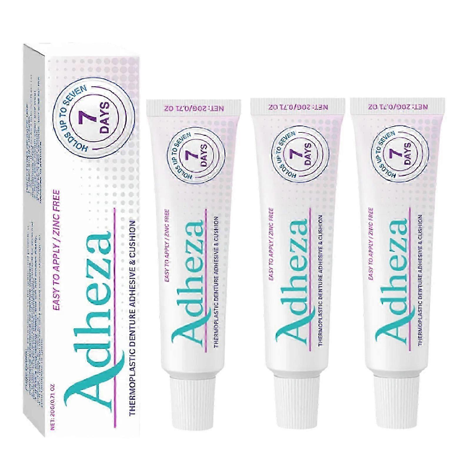 3pcs Adheza Thermoplastic Denture Adhesive, Zinc-Free Formula Long-Lasting Hold Up to 7 Days Secure Fit