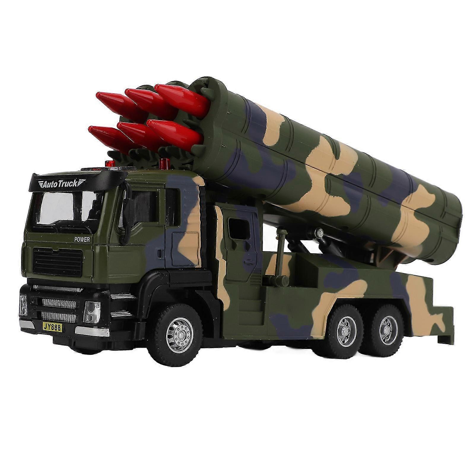 Military Missile Vehicle Model Toy with Sound and Light compatible with Kids - Alloy Pull Back Rocket Car