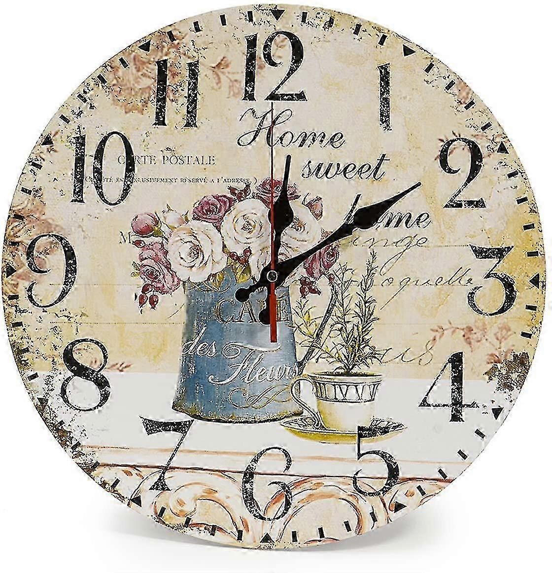 Home 12"/30cm Wooden Wall Clock Rustic Kitchen Clock Silent No Tick 25-26