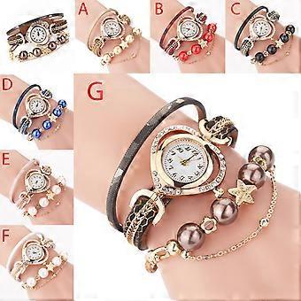 Jacenvly Ausverkauf 2024 Neue CCQ Damen Vintage Glänzendes Perlenarmband Zifferblatt Analoge Quarz-Armbanduhr Cool