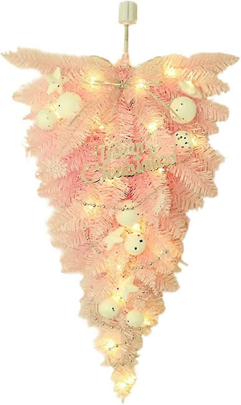 Pink Upside Down Tree with Light,Mini Artificial Christmas Tree Wall Hanging Christmas Tree