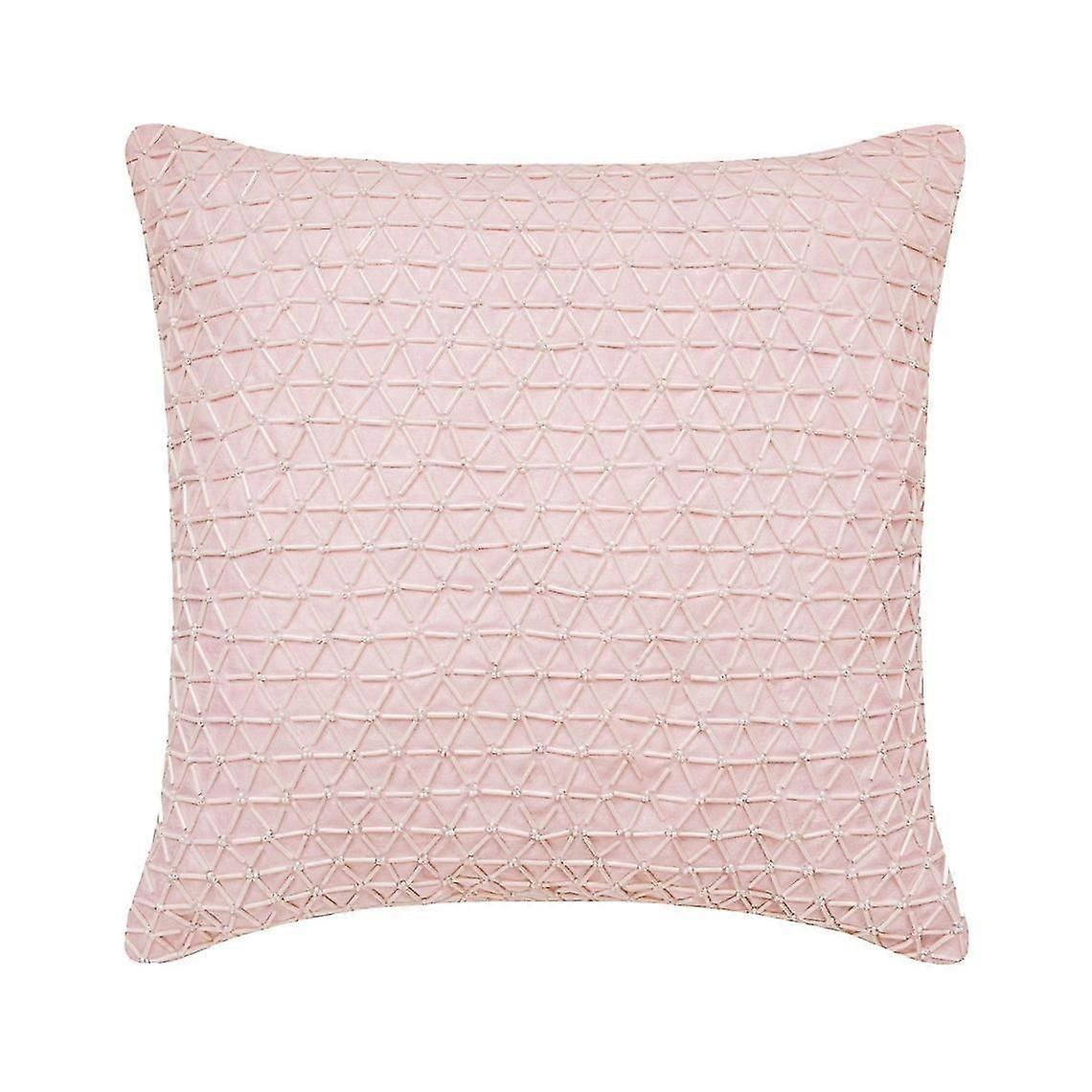 Pink Silk Beaded Pillow Covers 14x14in Set Of 2 Geometric Pattern