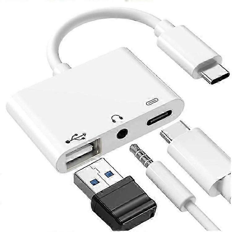 3 in 1 USB-C OTG Adapter with 3.5mm Headphone Jack, Compatible for iPad Pro and Type-C Jack Phone