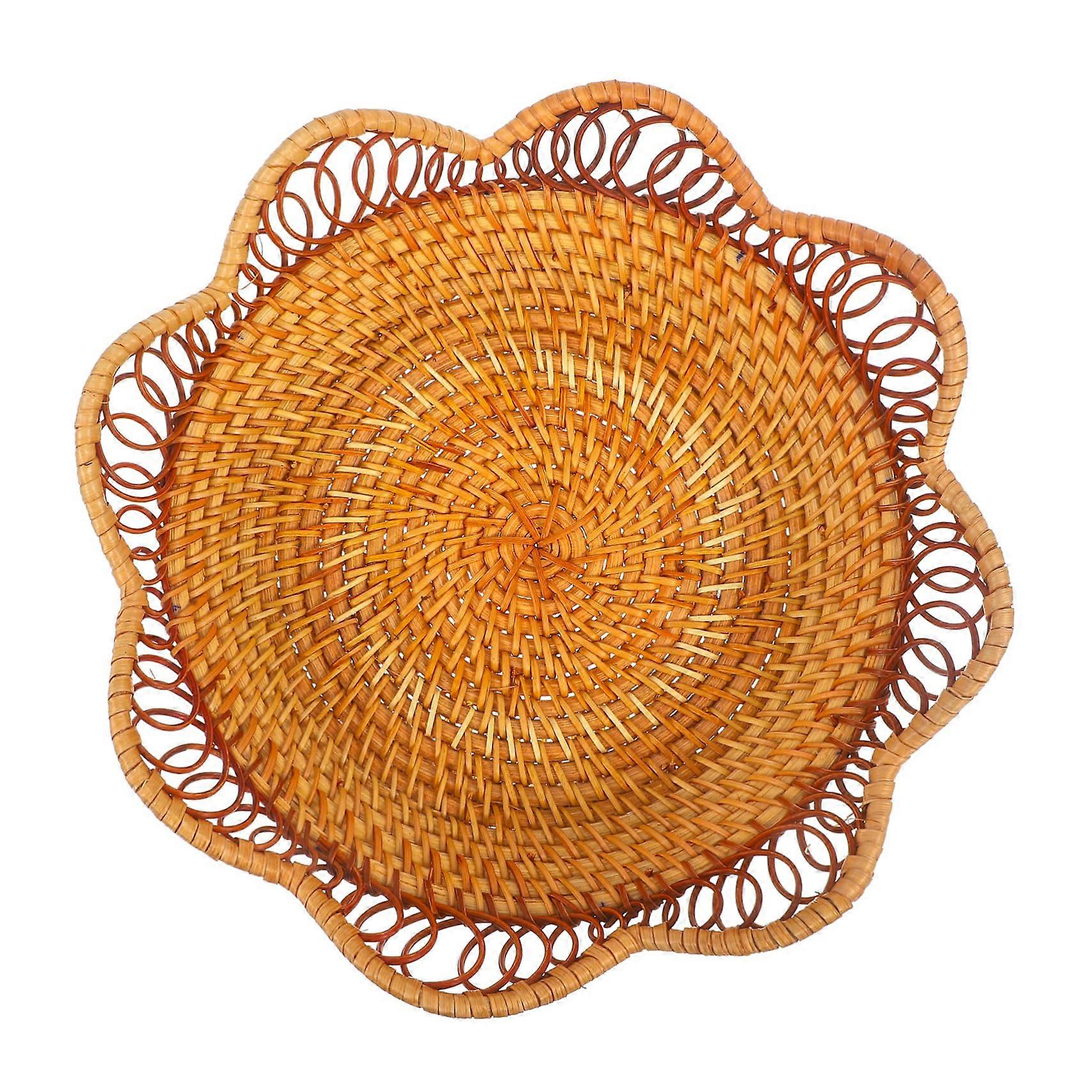 Handmade Rattan Storage Basket Round Woven Bin for Kitchen Countertop Organizing Bread and Small Items