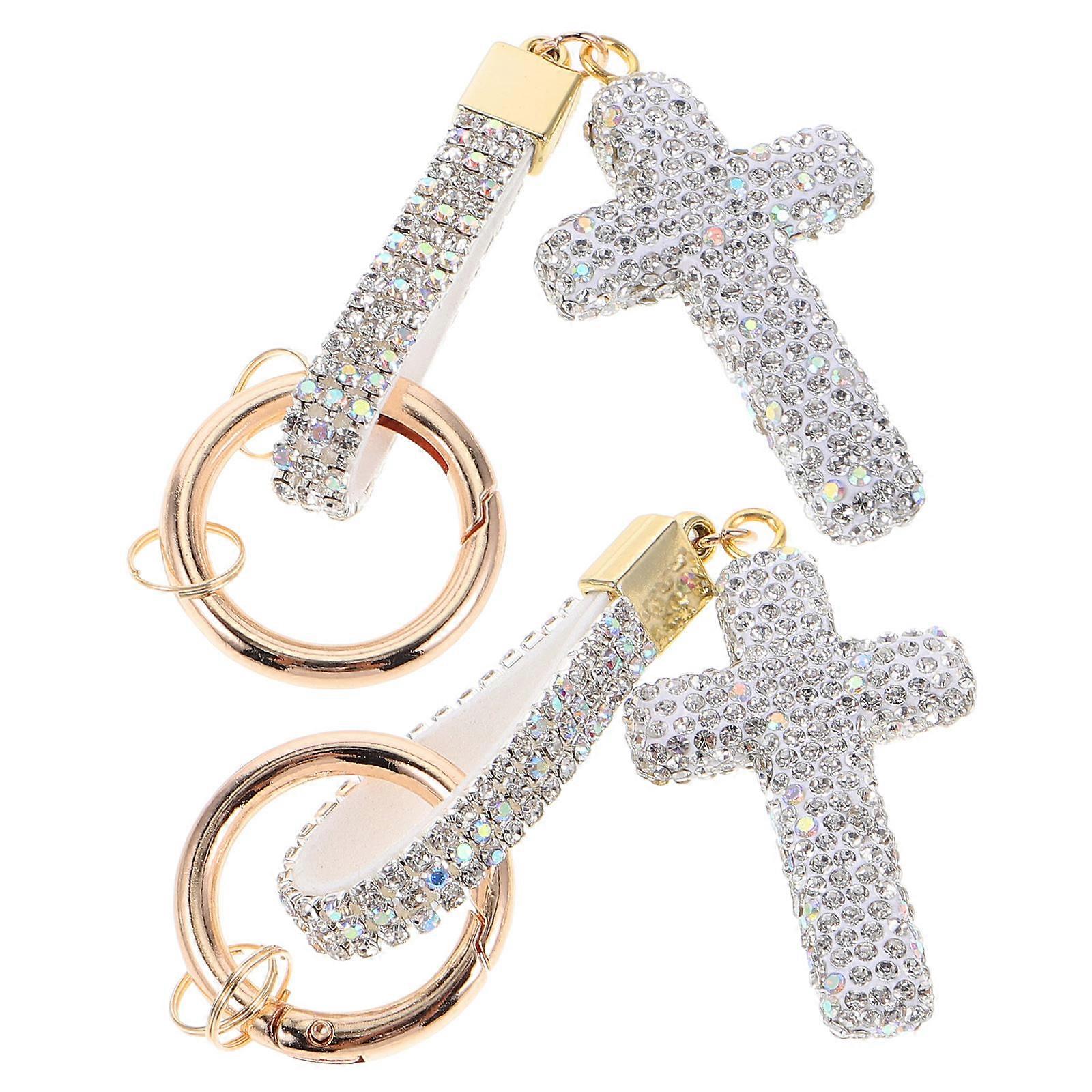 Religious Cross Keychain for Decoration 2Pcs Rhinestone Bling Sparkly Charm