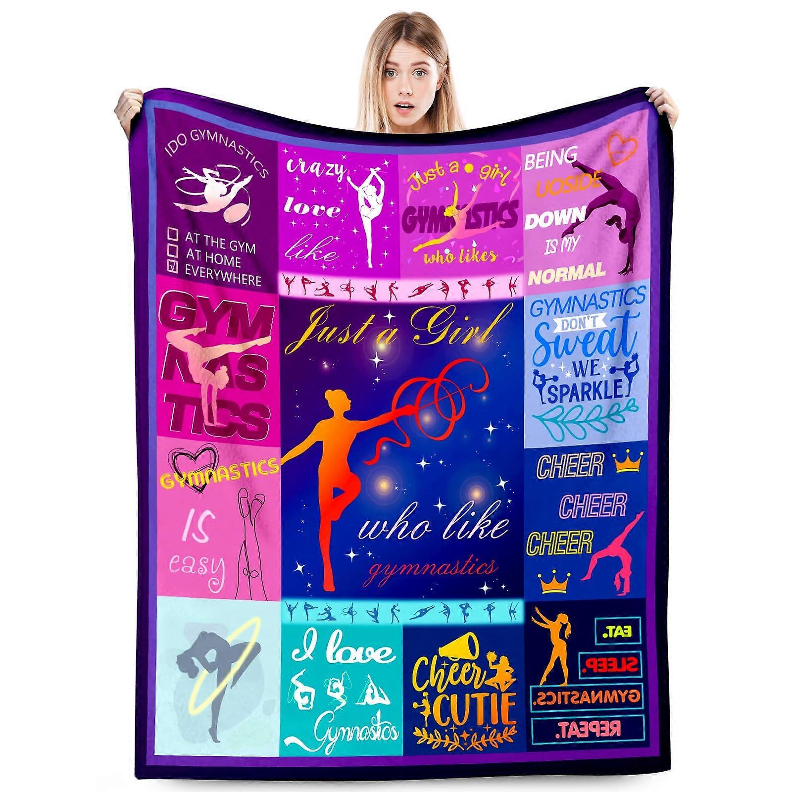 Gymnastics Sherpa Flannel Throw Blanket, Soft Double Layer Warm Bedding for Girls, 60x50