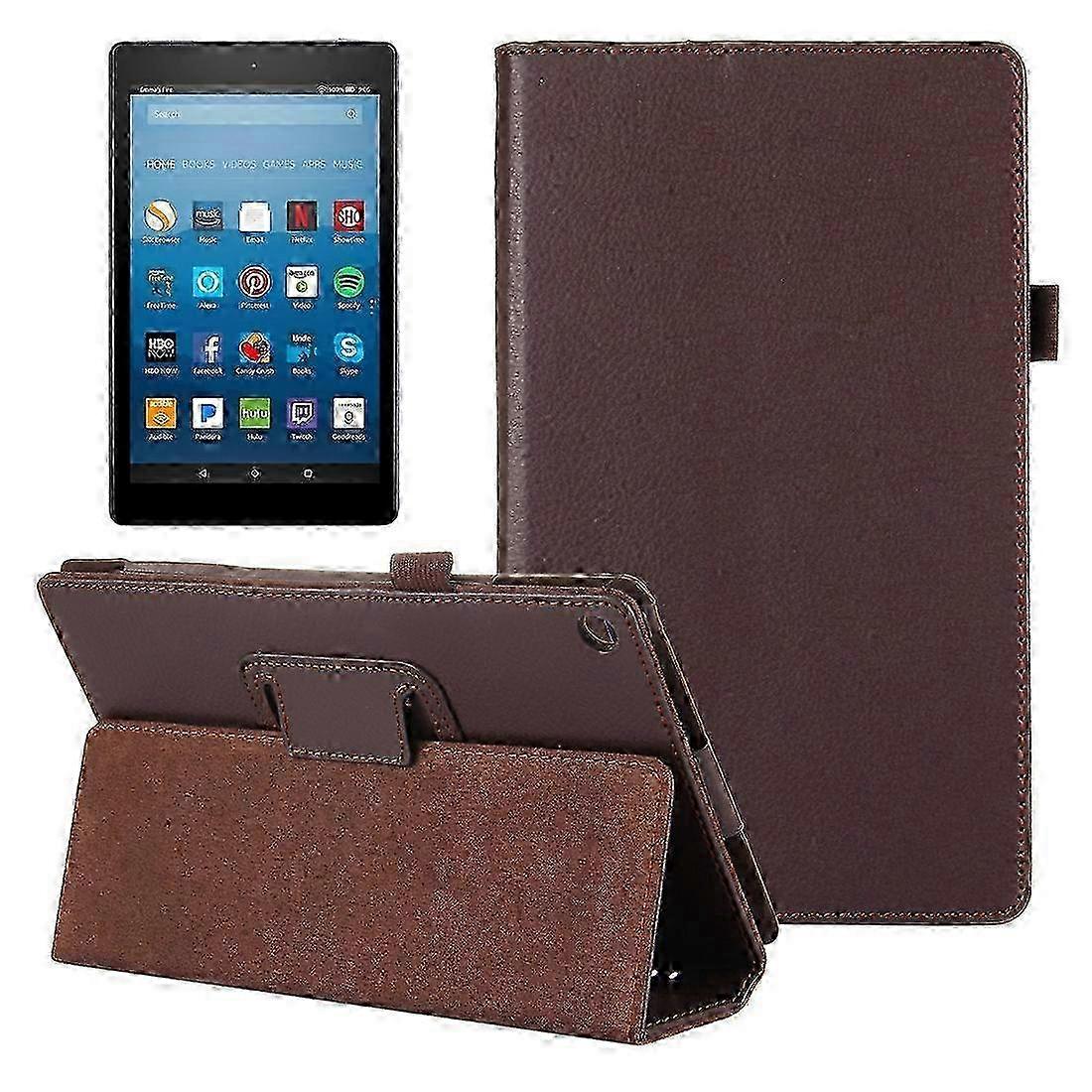 f For Amazon Kindle Fire HD8 Litchi Texture Horizontal Flip Leather Case with Holder