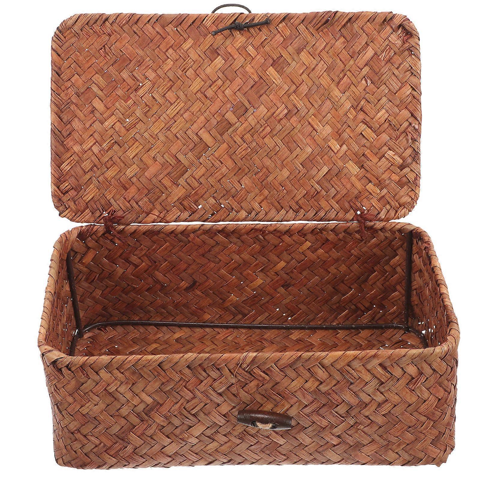 Rectangle Storage Box Handwoven Storage Basket Desktop Storage Box Decorative Storage Bin with Lid