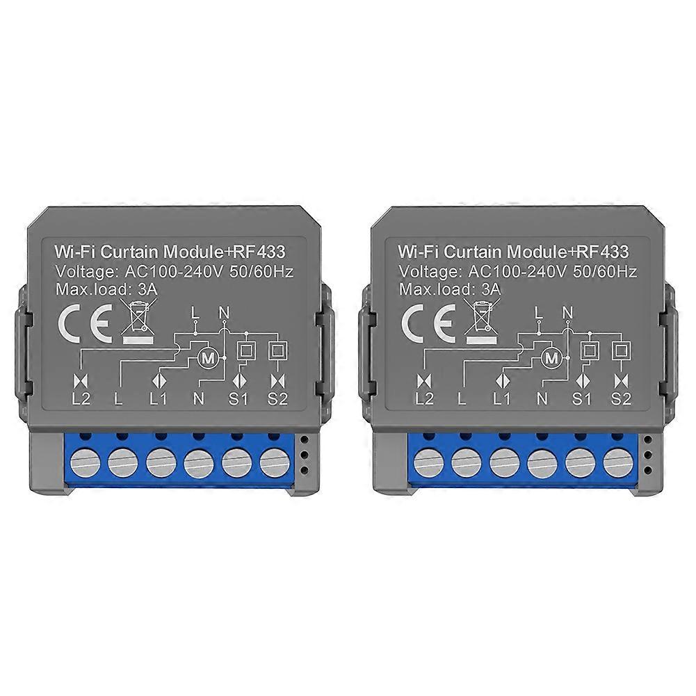 2Pcs Tuya WiFi Smart Curtain Switch Module with RF433 Remote for Roller Shutter Blinds Motor Work with Alexa Home Alice