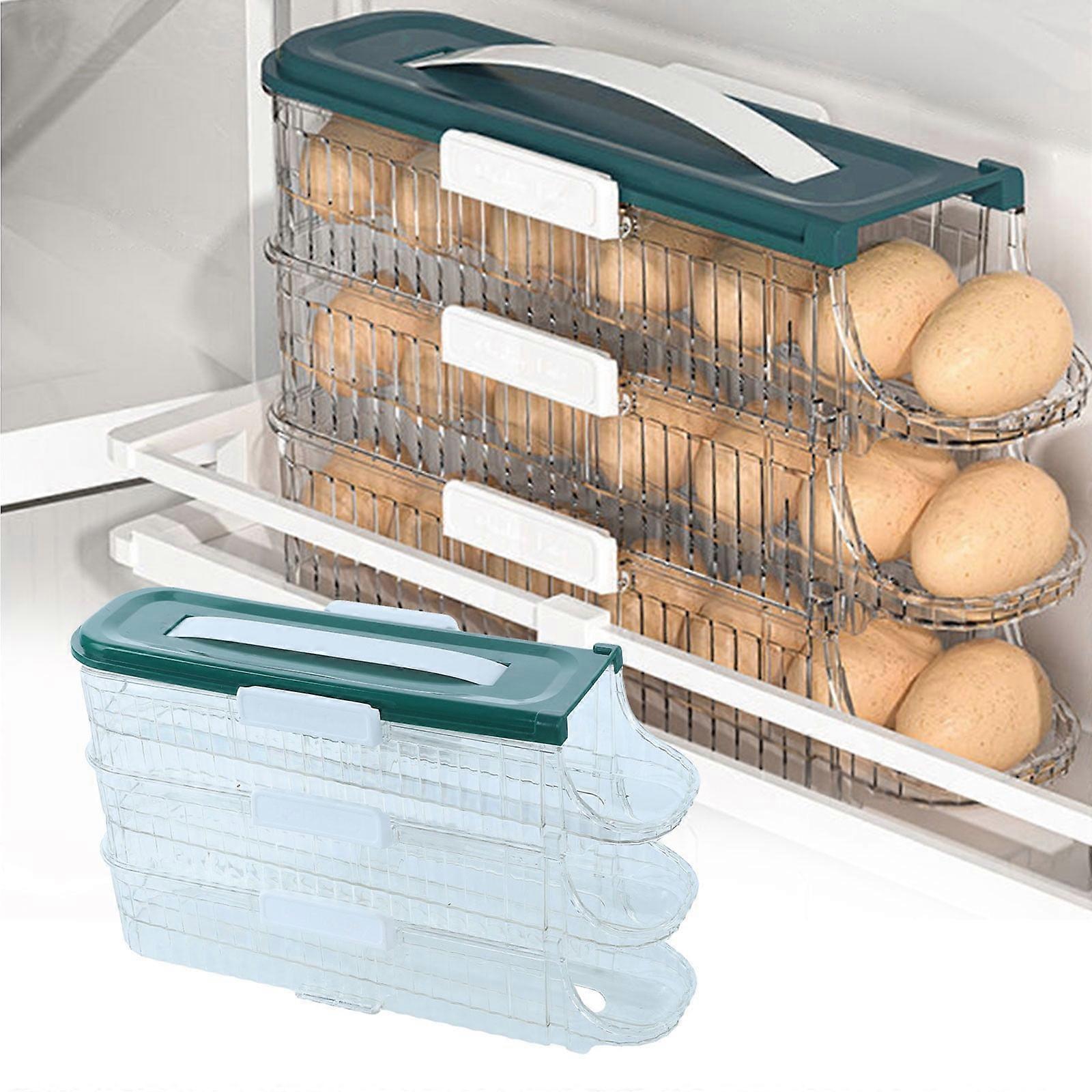 Jacenvly Refrigerator Side Door Eggs Storage Box, Slide Egg Rack Compatible with Refrigerator Door, Egg Tray Container