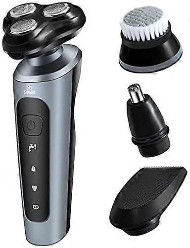 Electric Shaver for Men 4in1 Waterproof Rotary Razor USB Rechargeable with Nose Trimmer and Facial Brush (A)