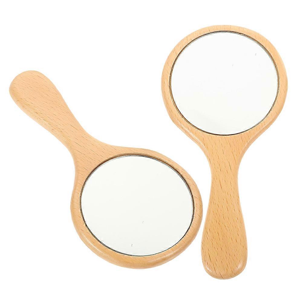 Makeup Mirror Handheld with Beech Wood Handle for Accurate Makeup 2Pcs
