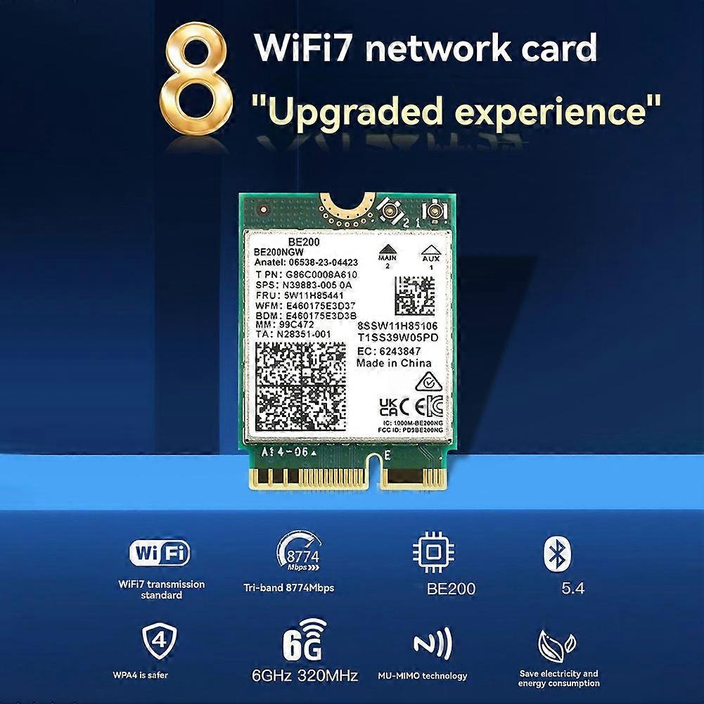 BE200 WiFi 7 Card+Built-in Antenna 2.4G/5G/6Ghz Bluetooth 5.4 WiFi Adapter 8774Mbps Wireless Network Card for Win10/11 | GR
