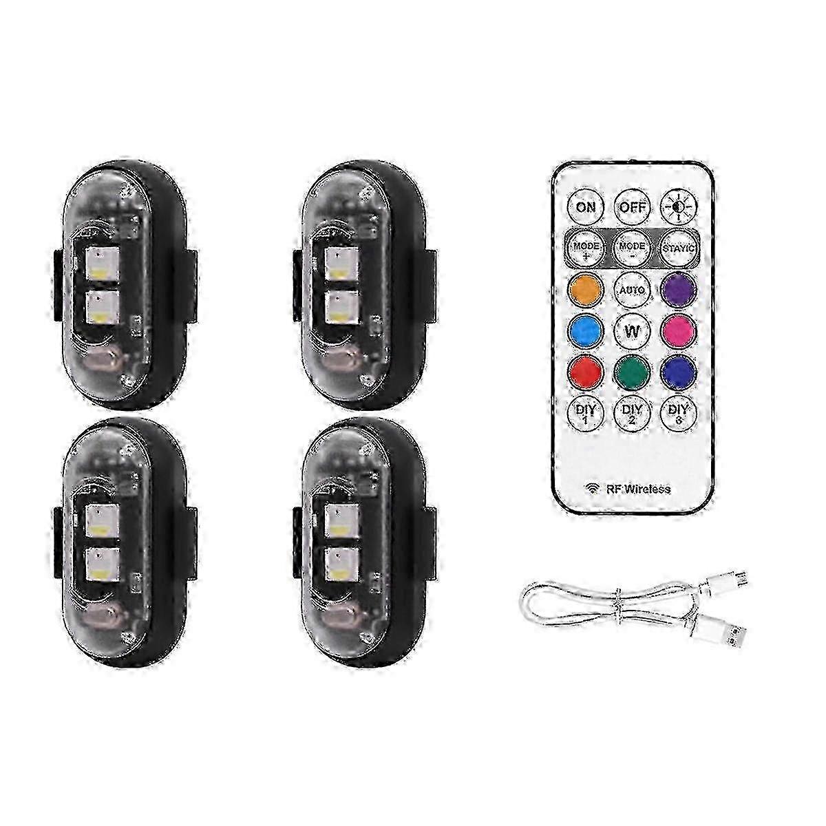 4PCS Wireless LED Strobe Lights with Remote Control, 8 Colors USB Charing Waterproof Emergency Warning Lights w