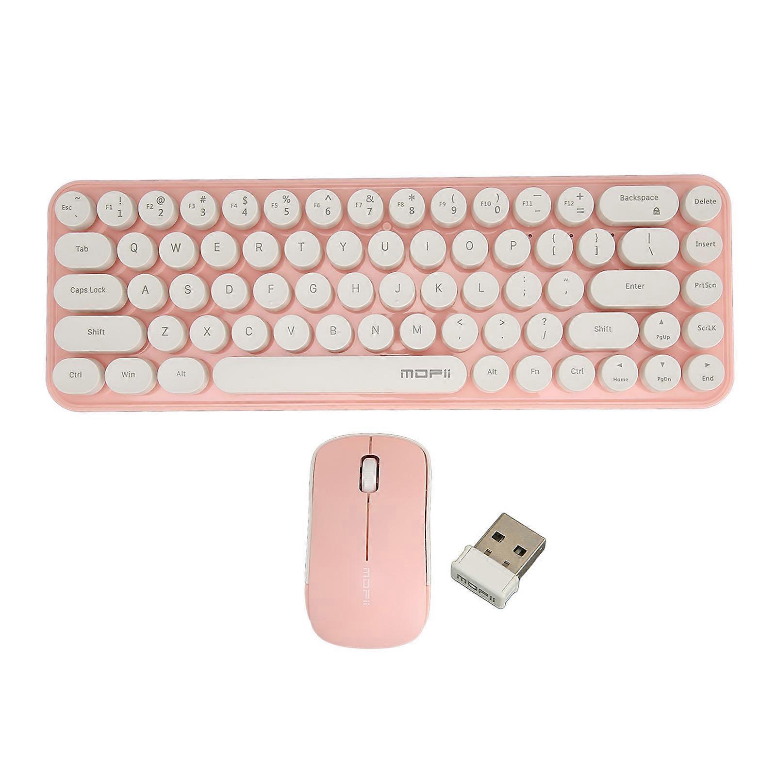 Mini Portable Retro Wireless Keyboard Mouse Combo 68 Keys Silent 2.4G White Pink Set