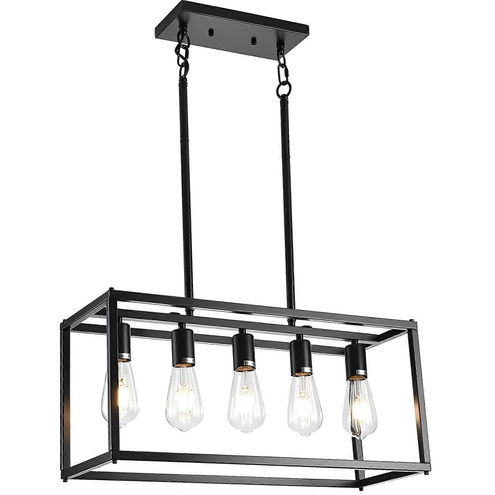Farmhouse Kitchen Island Light, 5Light Linear Pendant with Elegant OpenFrame Design, Black Chandelier for Dining Room