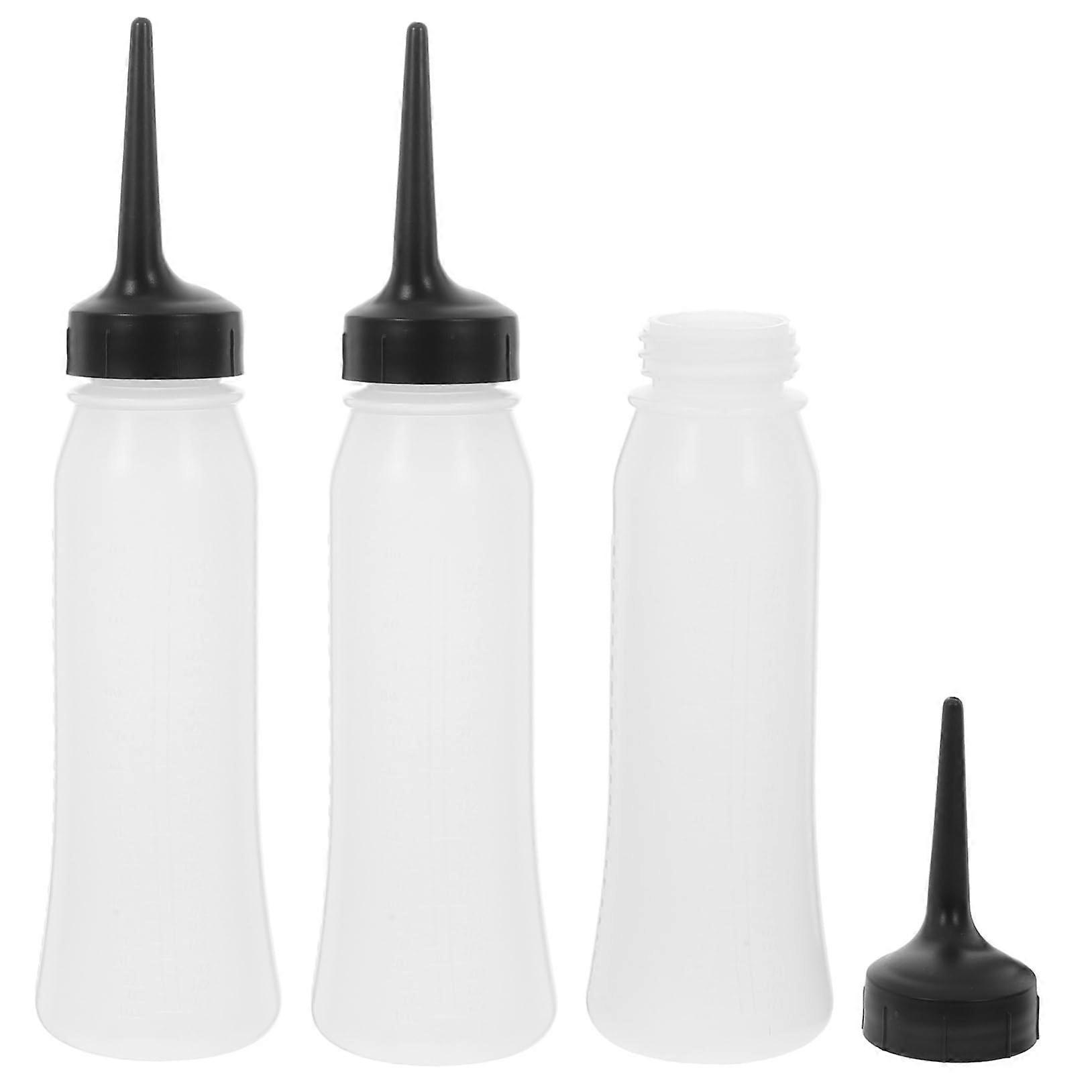 3pcs Hair Dye Applicator Bottle with Pointed Nozzle Refillable PP for Salon and Home Use