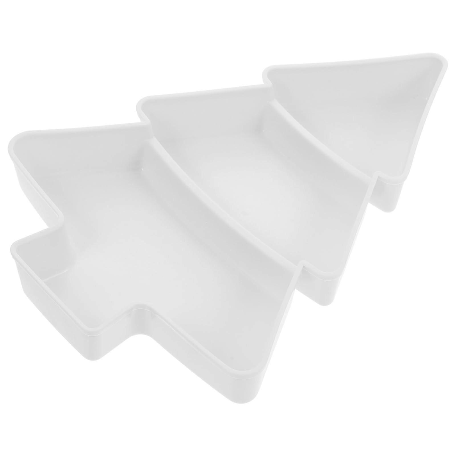 Christmas Tree Serving Platter with Sections for Candy Fruit Snacks, Festive Durable White Tray