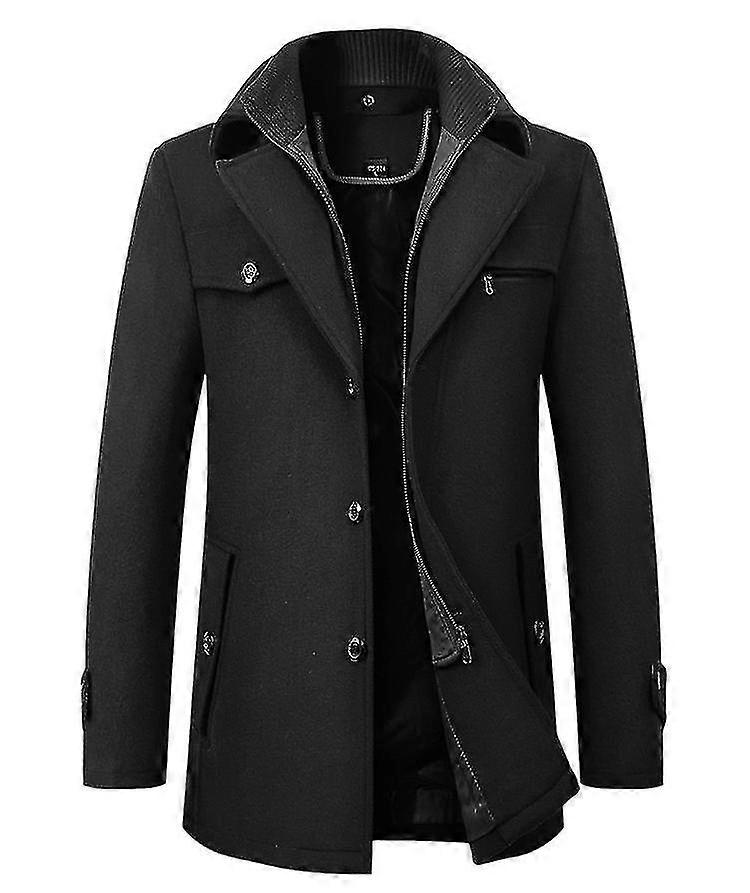 Long Wool Jacket for Men with Lapel and Double Collar Design
