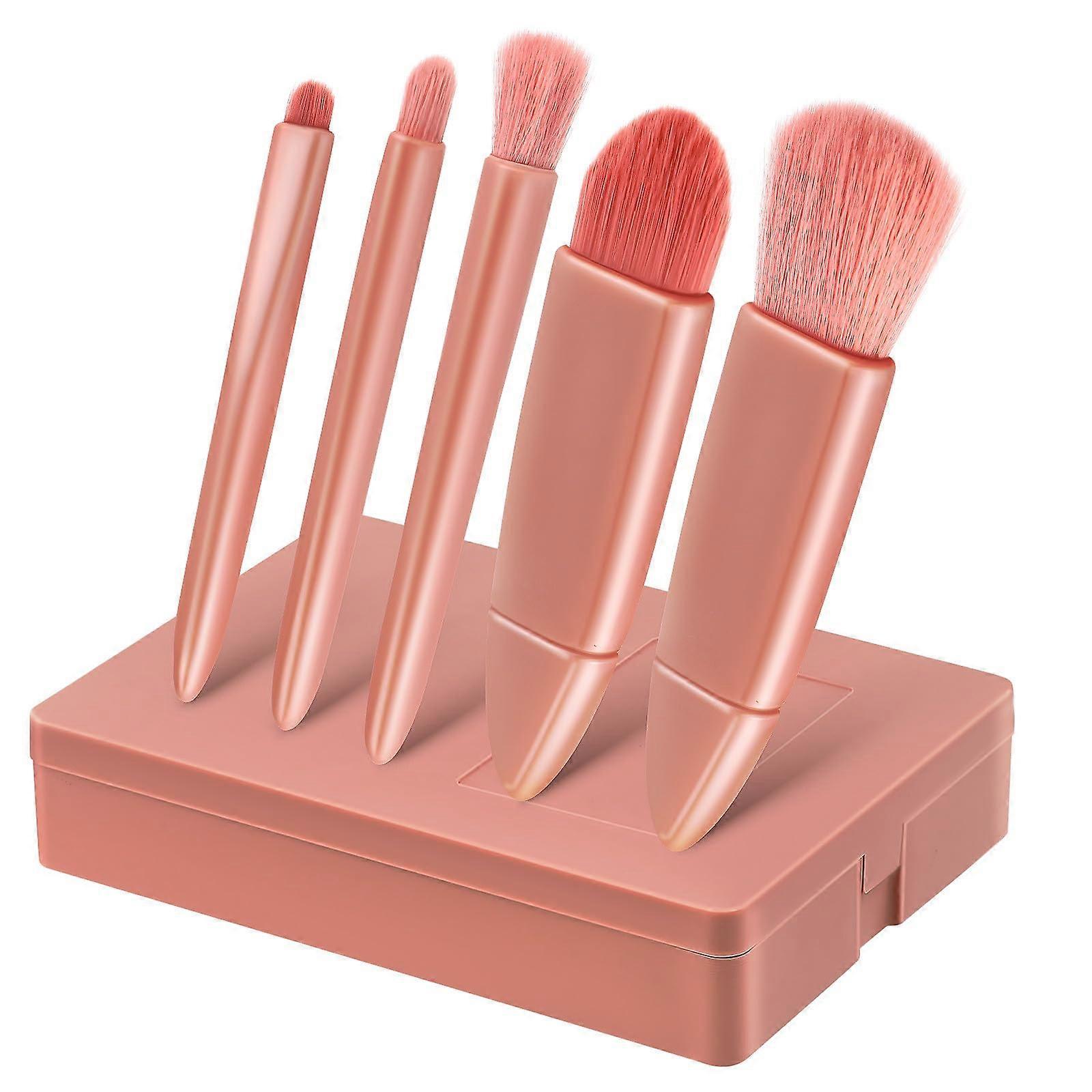 Travel Makeup Brush Set with Builtin Mirror Case Soft Nylon Bristles for Foundation Powder Lip Gloss