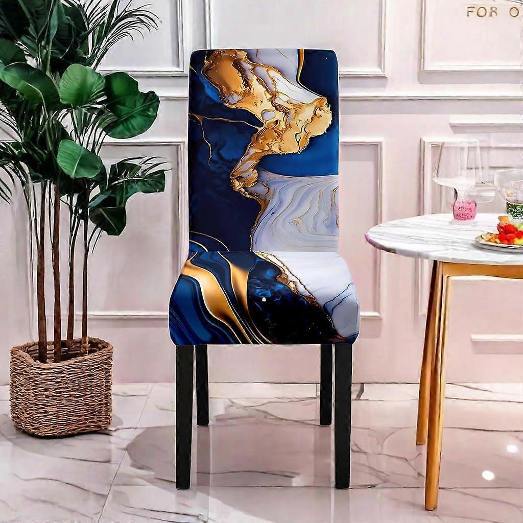 Dining Chair Covers 6PC Marble Stretch Polyester Washable Slipcovers with Snug Elastic Fit