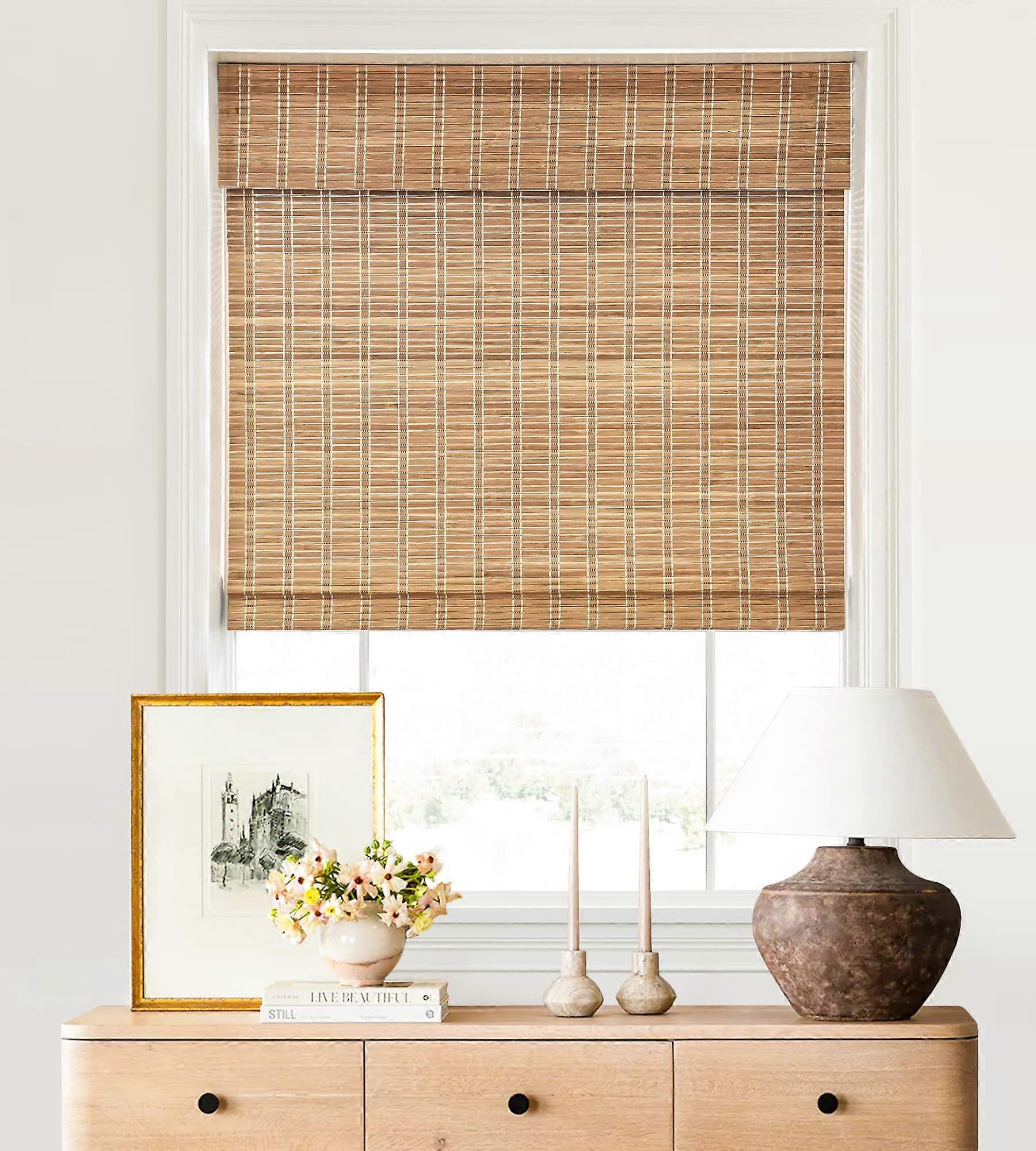 Bamboo Window Blinds Cordless Roman Shades Light Filtering Privacy Roll Up 70x72 Brown