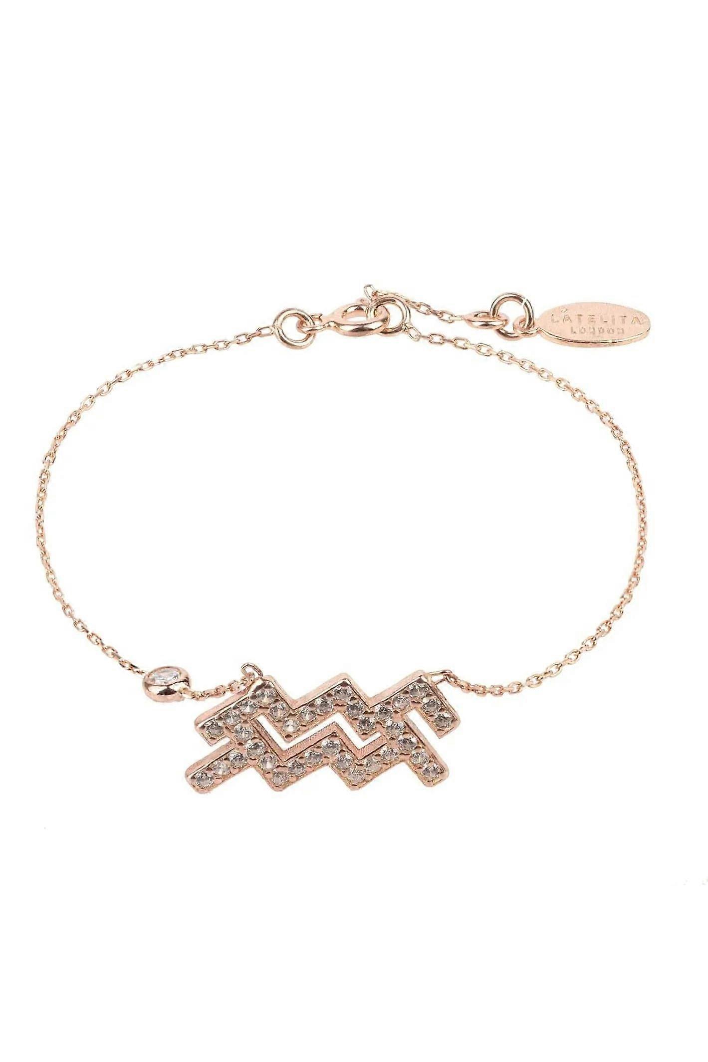 Latelita 十二生肖星座手链水瓶座 - 可调节银手链，带有手工镶嵌的星座图案和多面白色氧化锆 - 适合手腕尺寸 14.5 厘米至 17 厘米