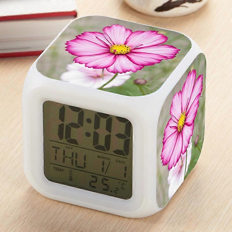 Cosmos Flower LED Seven-Color Changing Square Clock Creative Desktop Silent Large Screen Digital Clock