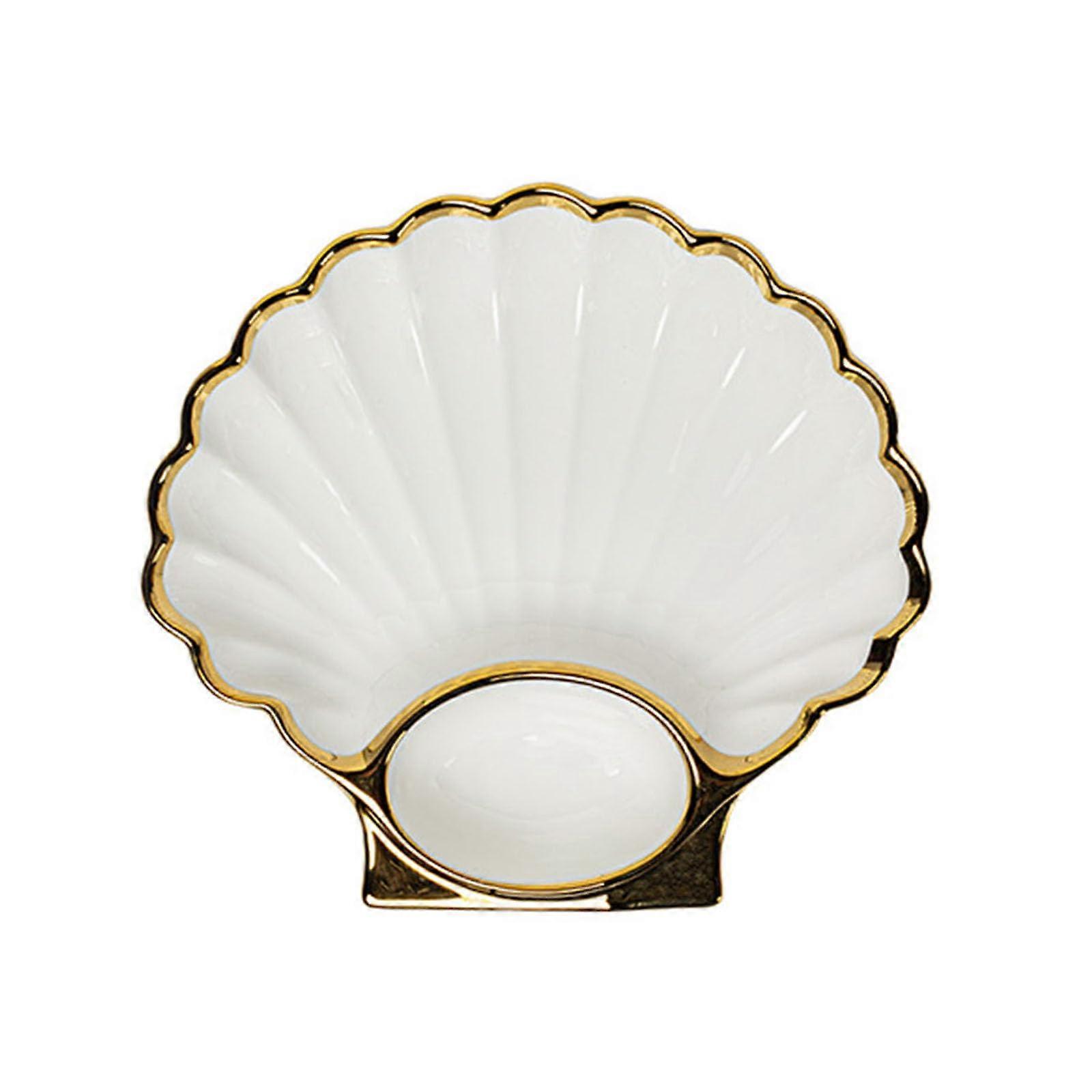 White Ceramic Shell Dinner Plate, Microwave Dishwasher Safe Serving Dish for Appetizers 21x19.5cm